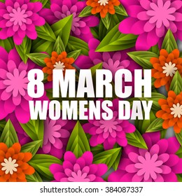 Postcard of congratulation on 8 March Women's Day Invitation. Inscription happy 8 March Women's Day. Origami paper flowers.Trendy Design Template