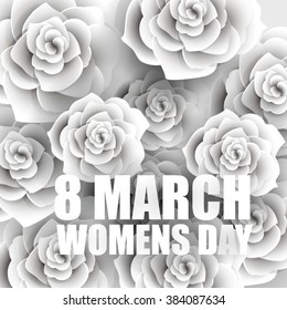 Postcard of congratulation on 8 March Women's Day Invitation. Inscription happy 8 March Women's Day. Origami paper flowers.Trendy Design Template