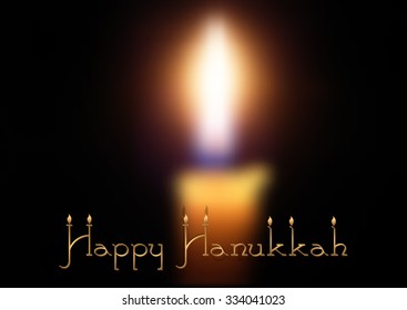 Postcard for congratulations with Festival of Lights, Feast of Dedication Hanukkah. Blurred candle on black. Vector illustration