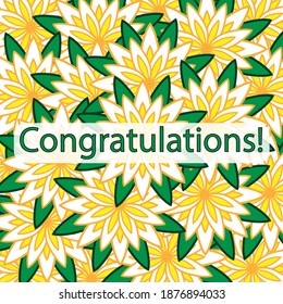 Postcard - Congratulations! Yellow background flowers, green lettering