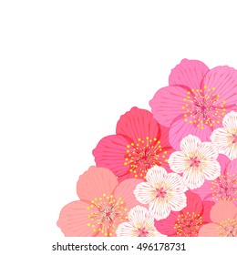 postcard corner with flowers of Japanese of cherries vector illustration