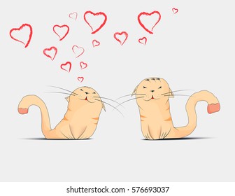 Postcard with couple in love cats. Vector illustration