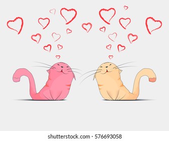 Postcard with couple in love cats. Vector illustration