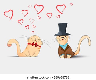 Postcard with couple in love cats. Vector illustration