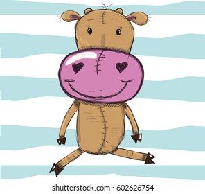 Postcard of a cute calf or print on a t-shirt with a cow.children's subjects,children's drawing