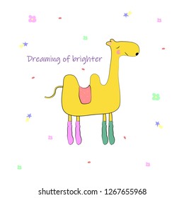 postcard with a cute camel that calls to dream brightly