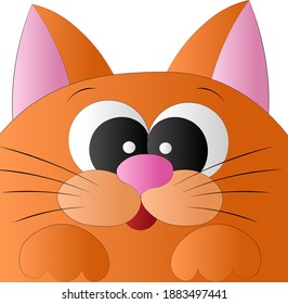 Postcard with cute cartoon orange happy cat