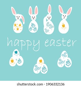 Postcard with cute Easter bunnies for Easter. Perfect for a holiday card, poster, or any other Easter design 