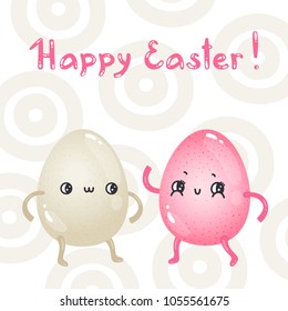 Postcard with cute Easter egg characters and hand-written text