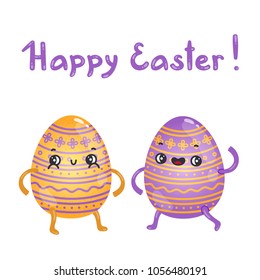 Postcard with cute Easter egg characters and hand-written text
