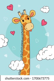 postcard cute giraffe with hearts	
