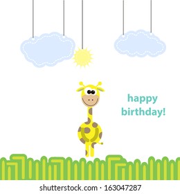 postcard with cute giraffe. vector illustration.
