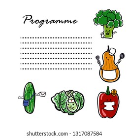 Postcard with cute hand-drawn vegetable in different proffesions EPS 10