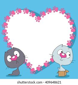 Postcard with cute kittens. Cartoon vector.