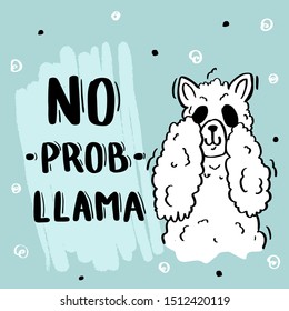 Postcard with a cute llama alpaca and lettering no problems llama.