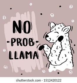 Postcard with a cute llama alpaca and lettering no problems llama.