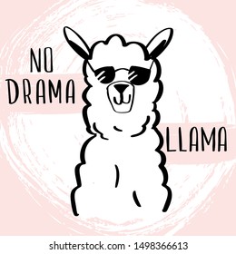 
Postcard with a cute llama and lettering no drama llama, print for t-shirt, poster, banner, fashionable vector illustration.