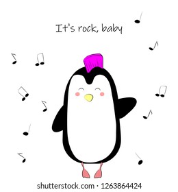 postcard with a cute penguin who loves rock
