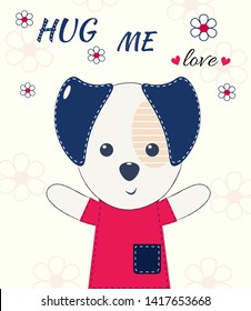 Postcard with a cute puppy. Cute character, vector design. Colorful vector background. Background with English text, animal. Funny card, phrase.