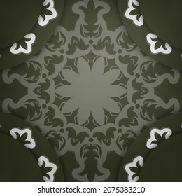 Postcard in dark green color with Indian white pattern prepared for typography.