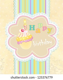 postcard in the day of the birth with the funny cake
