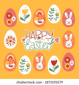 Postcard for the day of Easter. Modern easter print, greeting card, poster, banner, sticker and other users. Vector illustration.