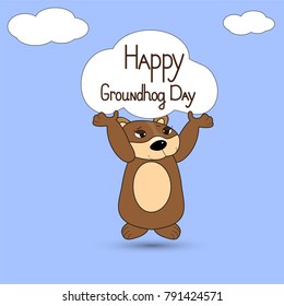 Postcard day marmot with an inscription. White background