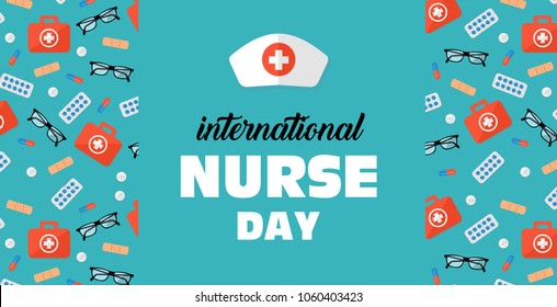 postcard to the day of a nurse May 12, banner with a medical background and space for text