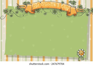 Postcard to the day of St. Patrick with clover leaves and ribbon