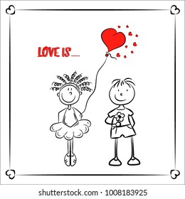 postcard declaration of love, love it, boy girl, heart, graphic.your vector