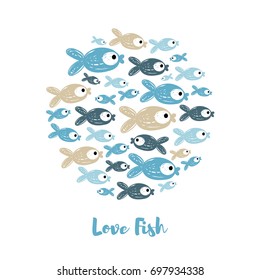 Postcard with decorative fish. Hand-drawing.
