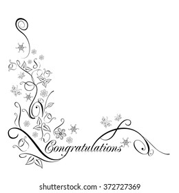 Postcard with decorative floral element with roses on white background. Vector Illustration 