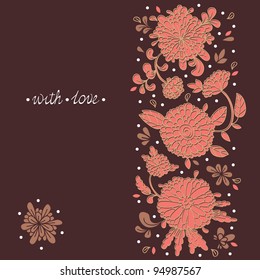 Postcard. Decorative flowers in the background.