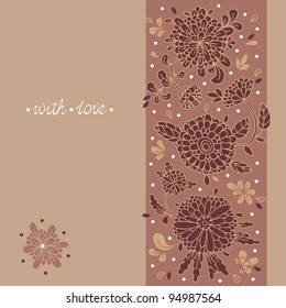 Postcard. Decorative flowers on a background with petals and slices