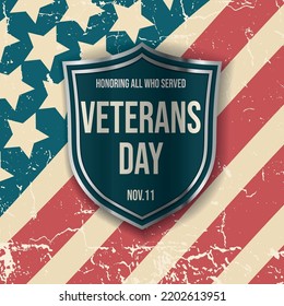 a postcard dedicated to veterans Day on November 11. vintage shabby flag. in the style of paper cut