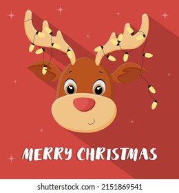 Postcard with deer on red background with stars