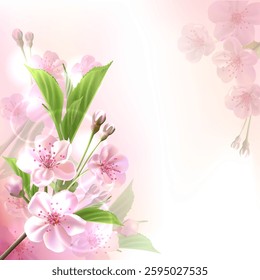 postcard with delicate pink spring flowers