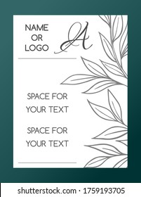 POSTCARD WITH DELICATE TWIGS ON A WHITE BACKGROUND IN VECTOR