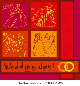 Postcard depicting the four rectangles with fragments of the wedding day.