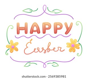 Postcard design with Happy Easter greeting lettering. Vector illustration