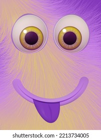 Postcard Design with Happy fluffy cartoon monster