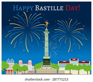 Postcard design with July Column on the Place de la Bastille.