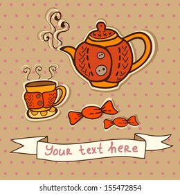 Postcard design on polka dot background