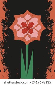 Postcard design with Summer Flower in trendy Groovy style. International Women's banner and poster with Grunge texture. Vector illustration can used web and social media poster and t-shirt print.