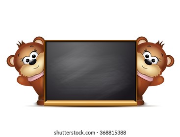 Postcard design template. Two teddy bears.