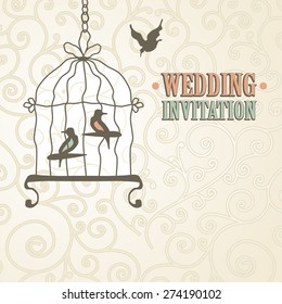 Postcard design two birds in a cage