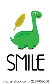 A postcard with a dragon with the inscription smile in the style of hand-drawn cartoon. For posters, postcards, cards. Vector illustration