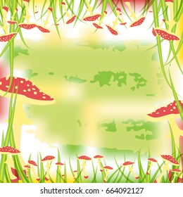 A postcard with a drawing of a fly agaric. Place for the text. Magic mushrooms  . Flat style for web vector illustration