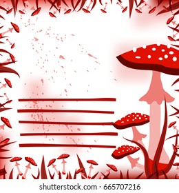 A postcard with a drawing of a fly agaric. Place for the text. Magic mushrooms  . Flat style for web vector illustration