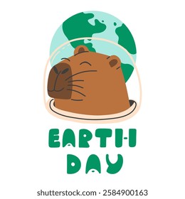 Postcard for Earth Day with a capybara in a spacesuit.